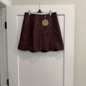 Burgundy Scalloped Faux Leather Mini Skirt